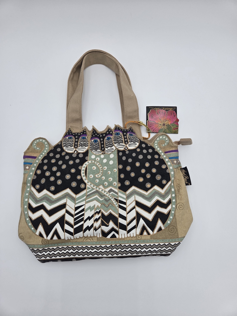 Laurel Burch NWT Multicolor Cat Trio Shoulder Bag Double Handals